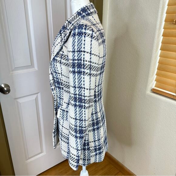 NWT Zara Blogger Blue White Double Breasted Textured Blazer Jacket. - Picture 8 of 13